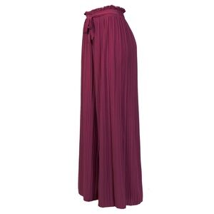 Design by Olivia Ribbon Tie Chiffon Loose Pleated Wide Leg Palazzo Pant Burgundy